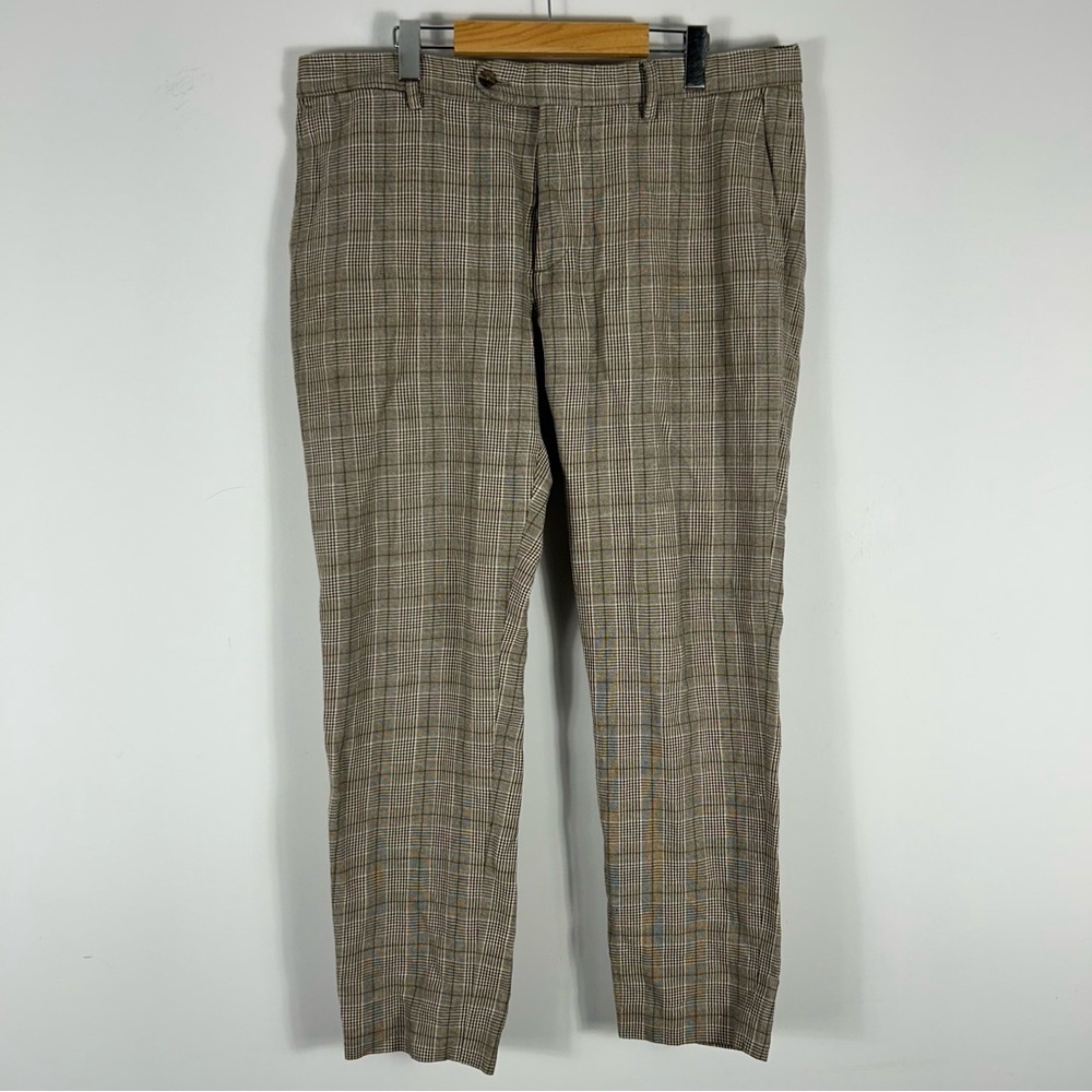 ZARA Men’s Plaid Dress Pants Slim Fit Trousers 36x28 Neutral ❤️